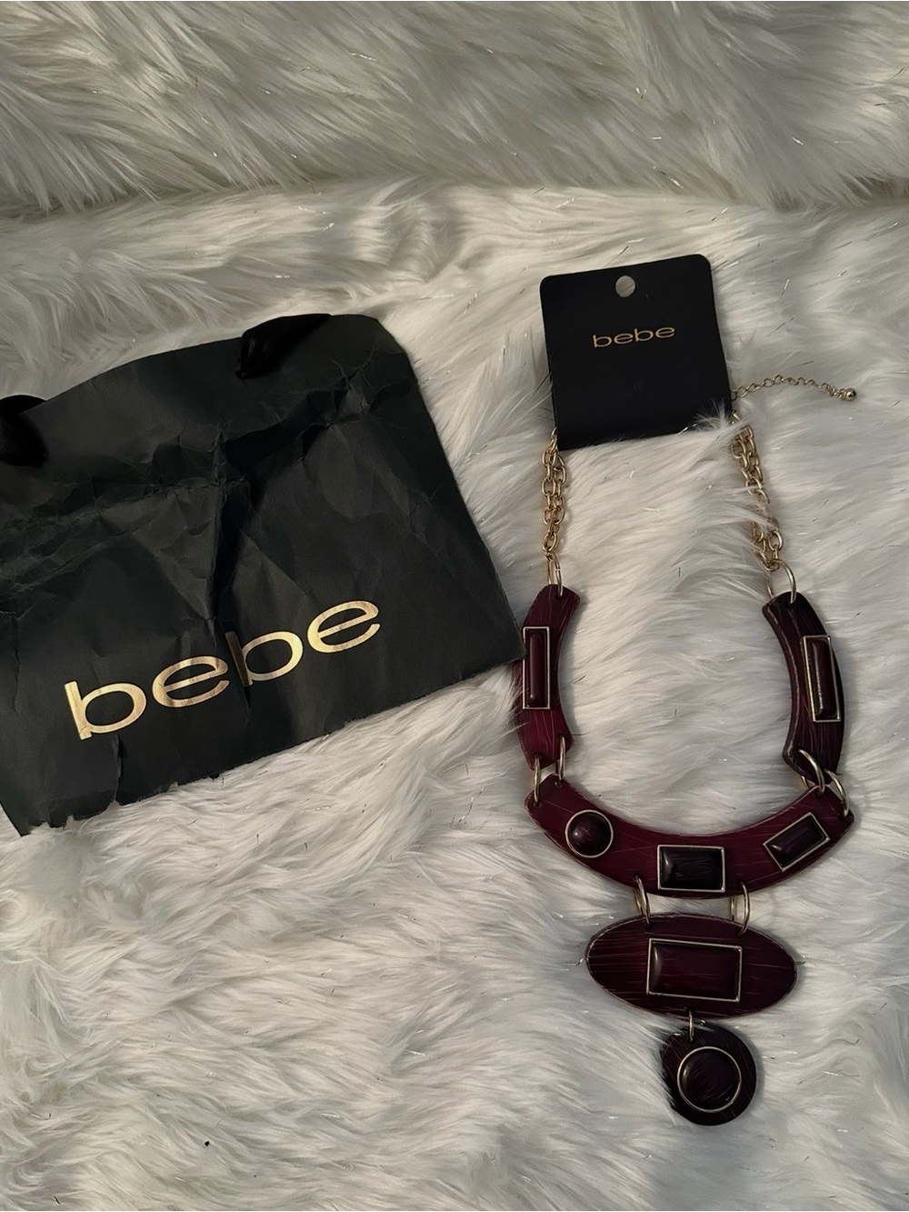 bebe Wine and Gold Geometric Pendant Necklace